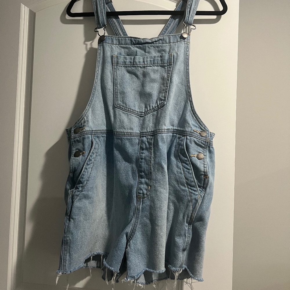 Denim Overalls Frayed bottoms size 10